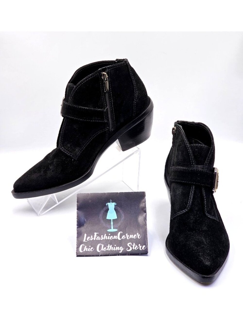 Vince Camuto Women's Black Suede Ashena Pointed Toe Ankle Booties Sz 9.5 2376